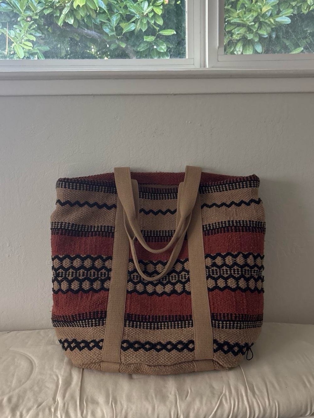 Free People Woven Tote in Rust, Beige and Black